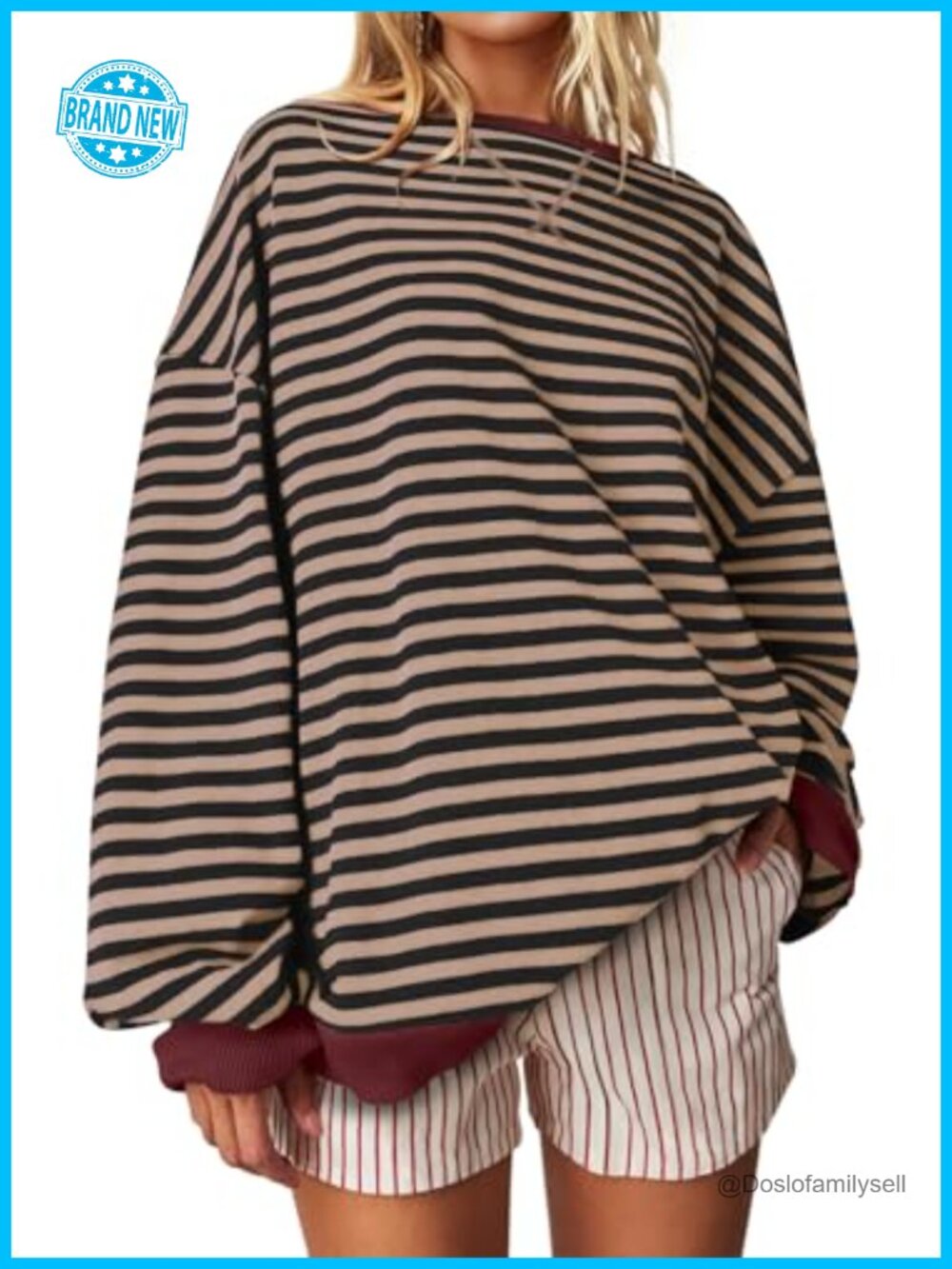 Oversized Striped Crewneck Sweatshirt Long Sleeve Casual Pullover